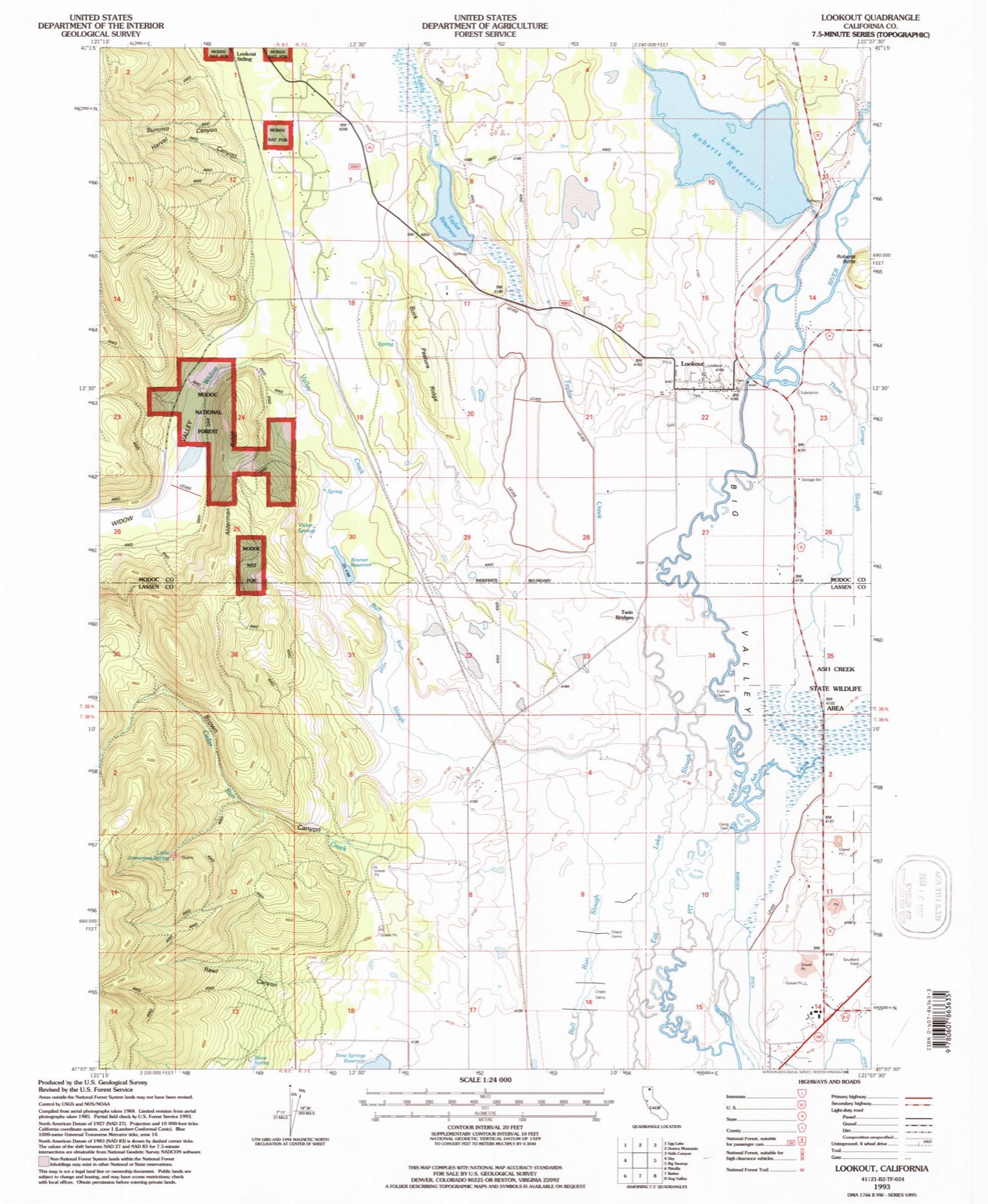 Topographic sheet of Lookout, surveyed 1993