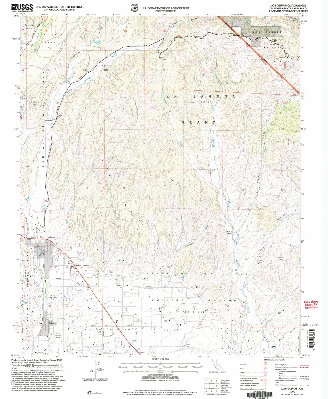 Topographic sheet of Los Olivos, surveyed 1995