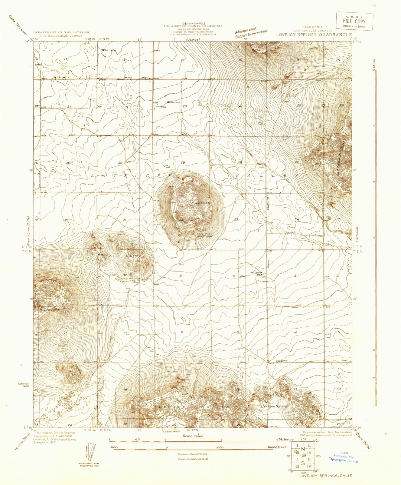 Topographic sheet of Lake Los Angeles, surveyed 1930