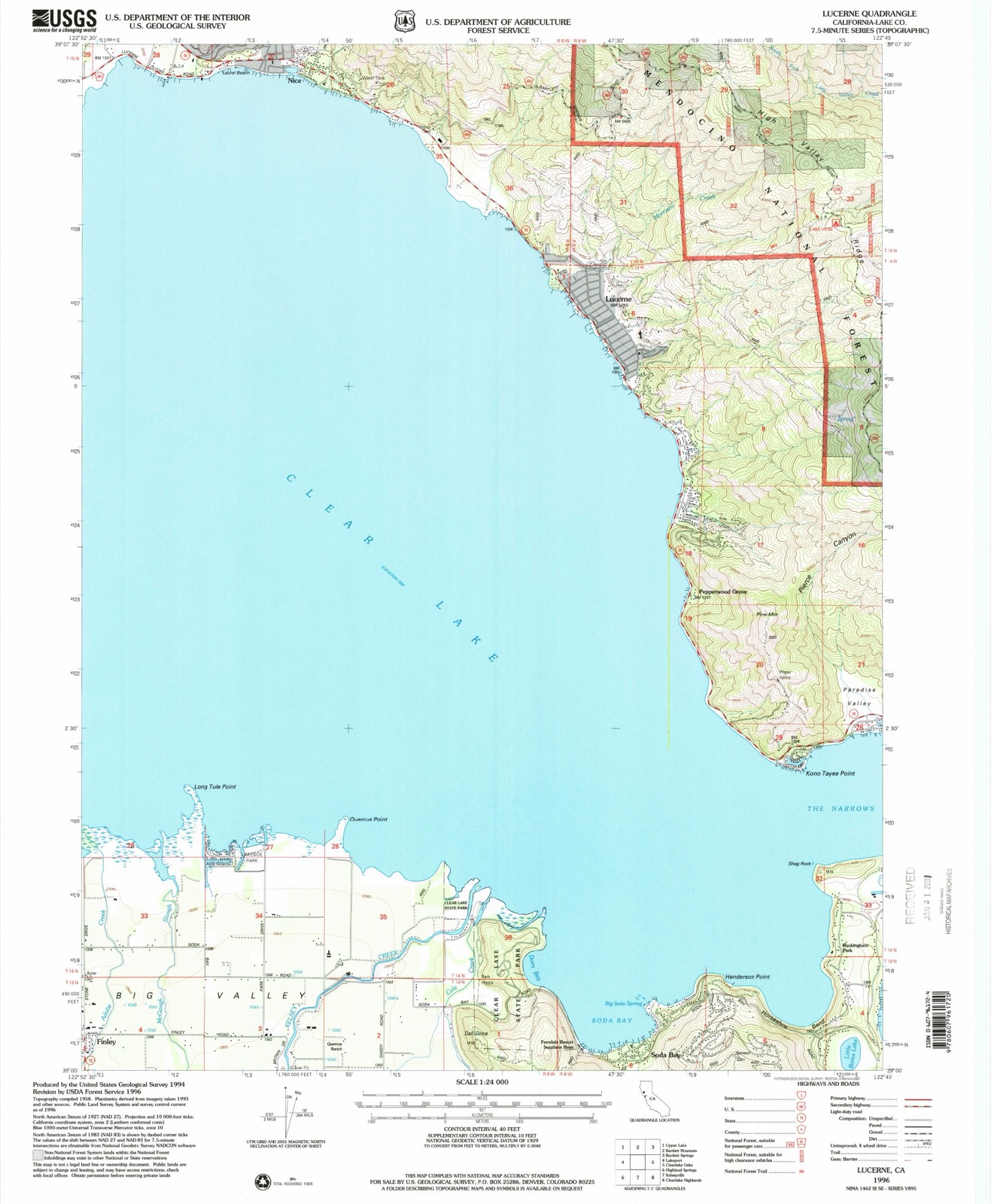 Topographic sheet of Soda Bay, surveyed 1996