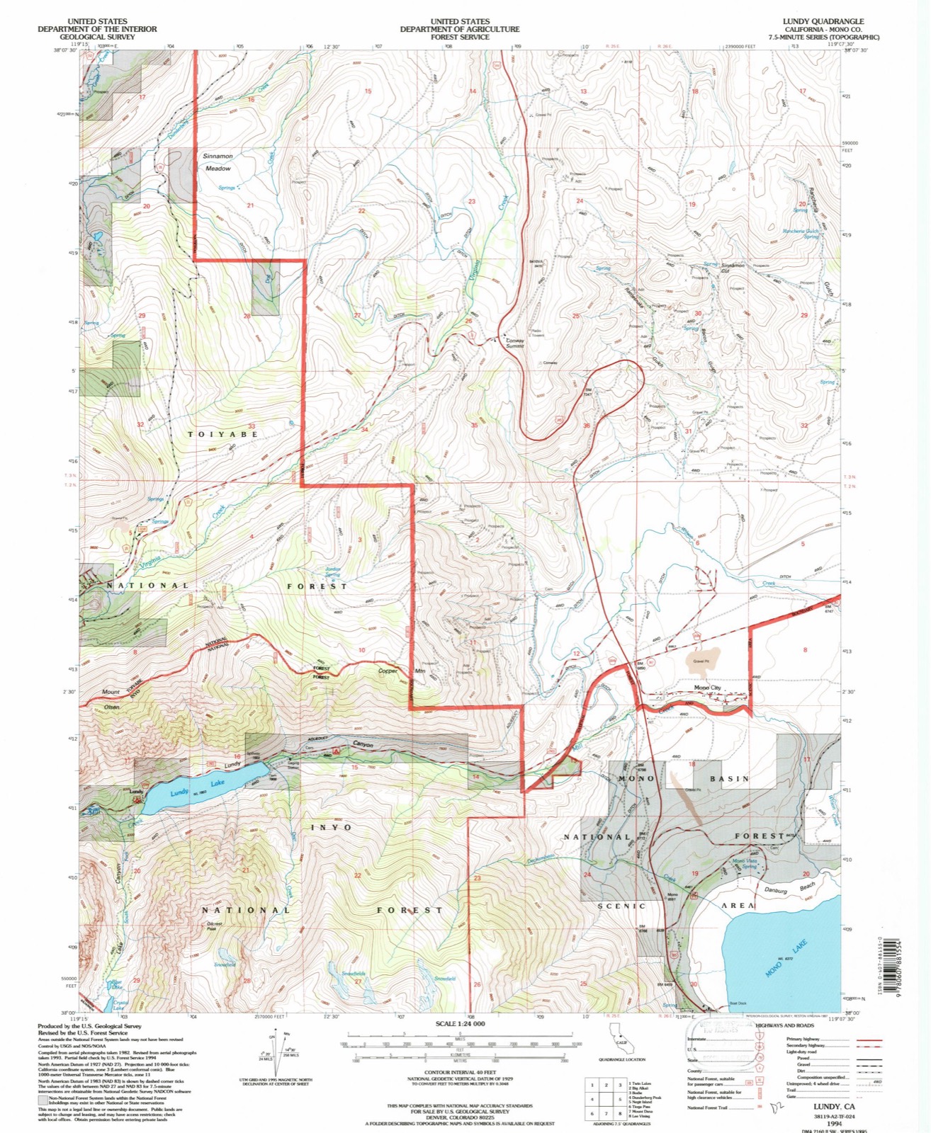 Topographic sheet of Mono Lake, surveyed 1994