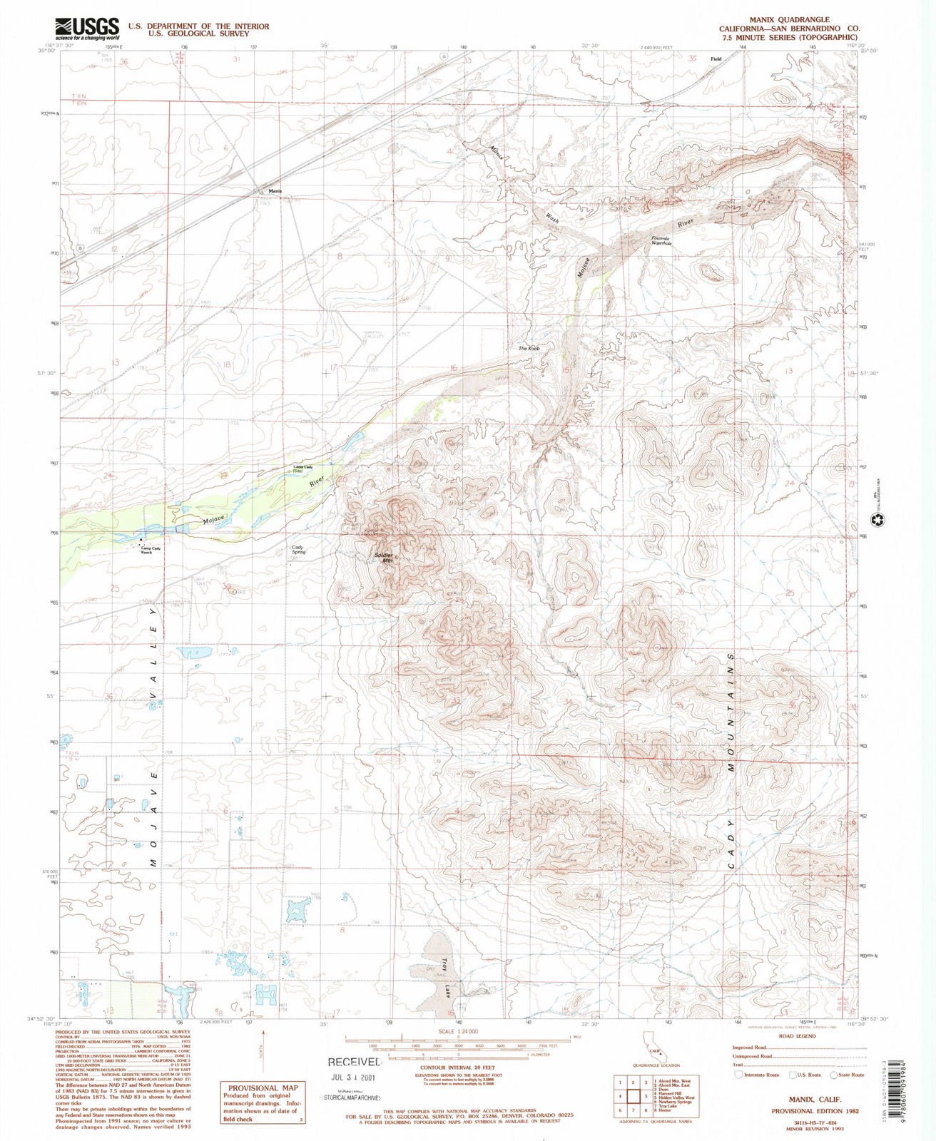 Topographic sheet of Manix, surveyed 1982