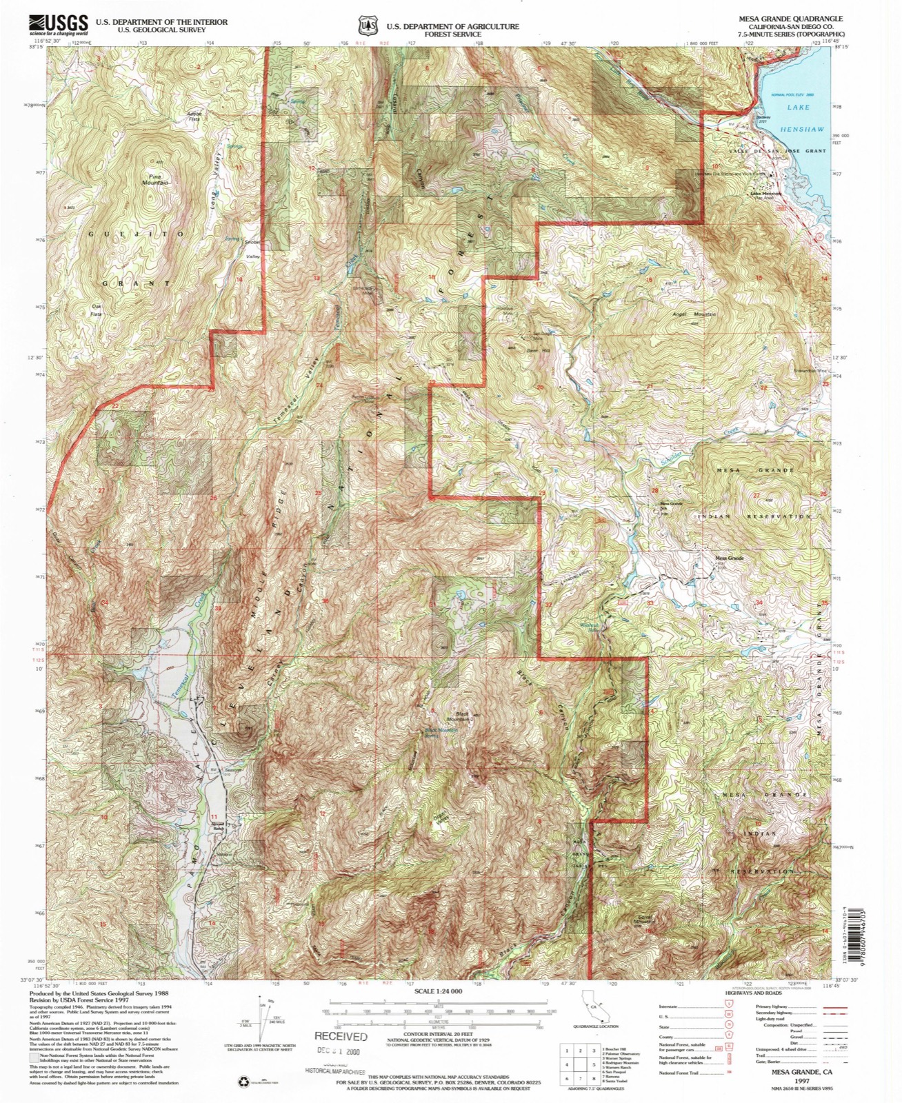 Topographic sheet of Mesa Grande, surveyed 1997