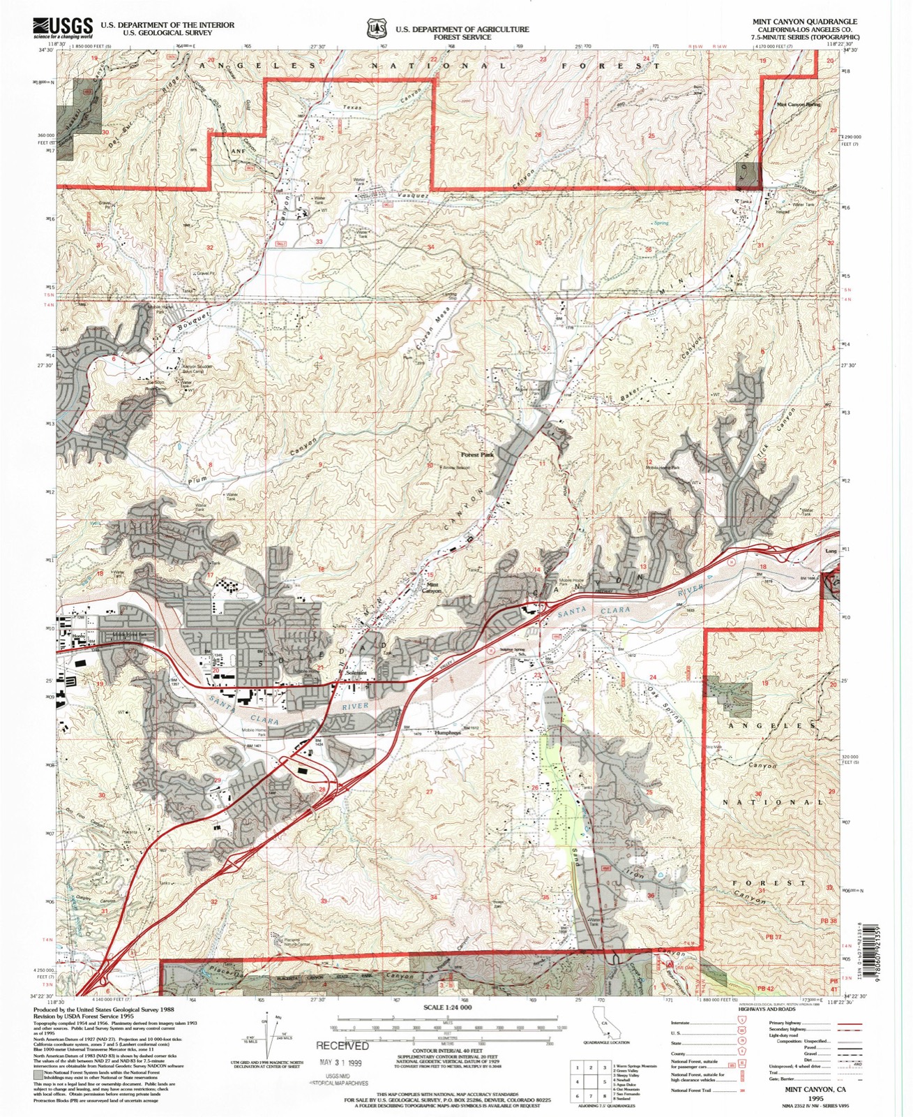 Topographic sheet of Mint Canyon, surveyed 1995