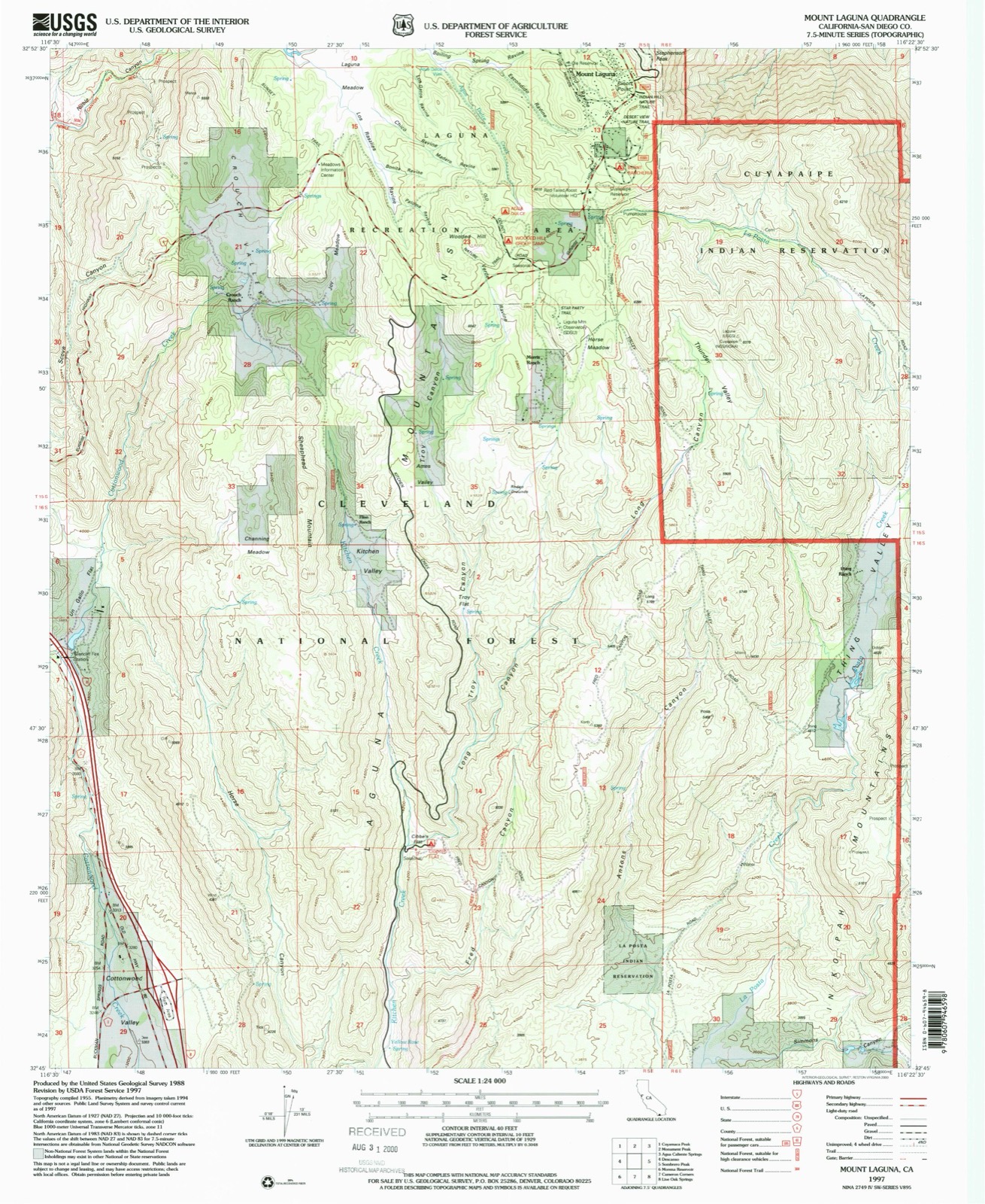 Topographic sheet of Mount Laguna, surveyed 1997