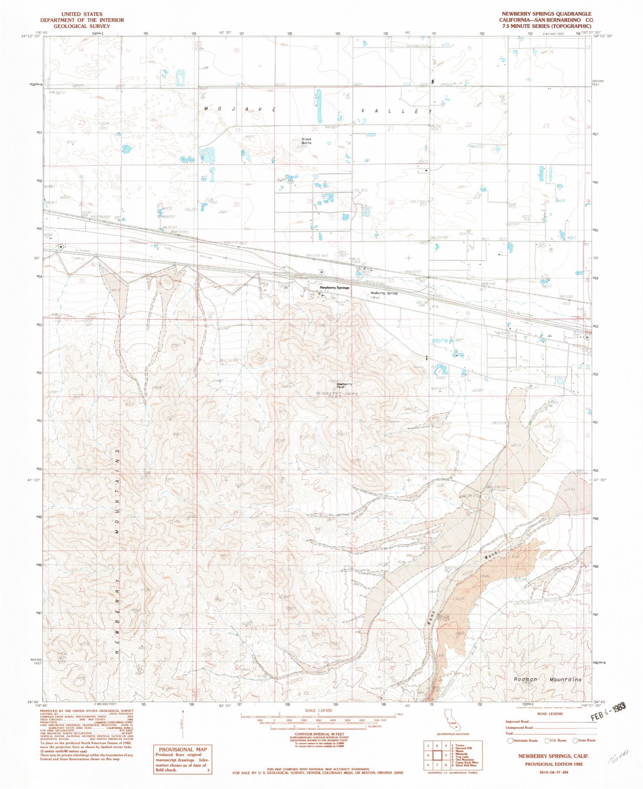 Topographic sheet of Newberry Springs, surveyed 1982