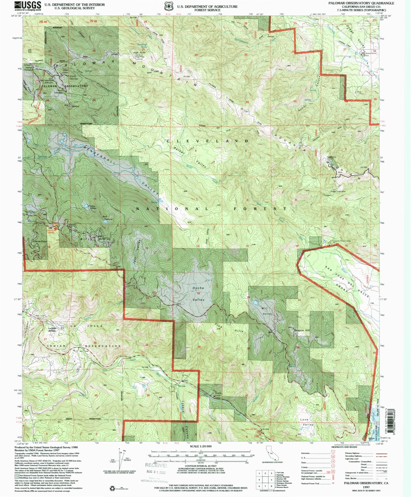 Topographic sheet of La Jolla Amago, surveyed 1997