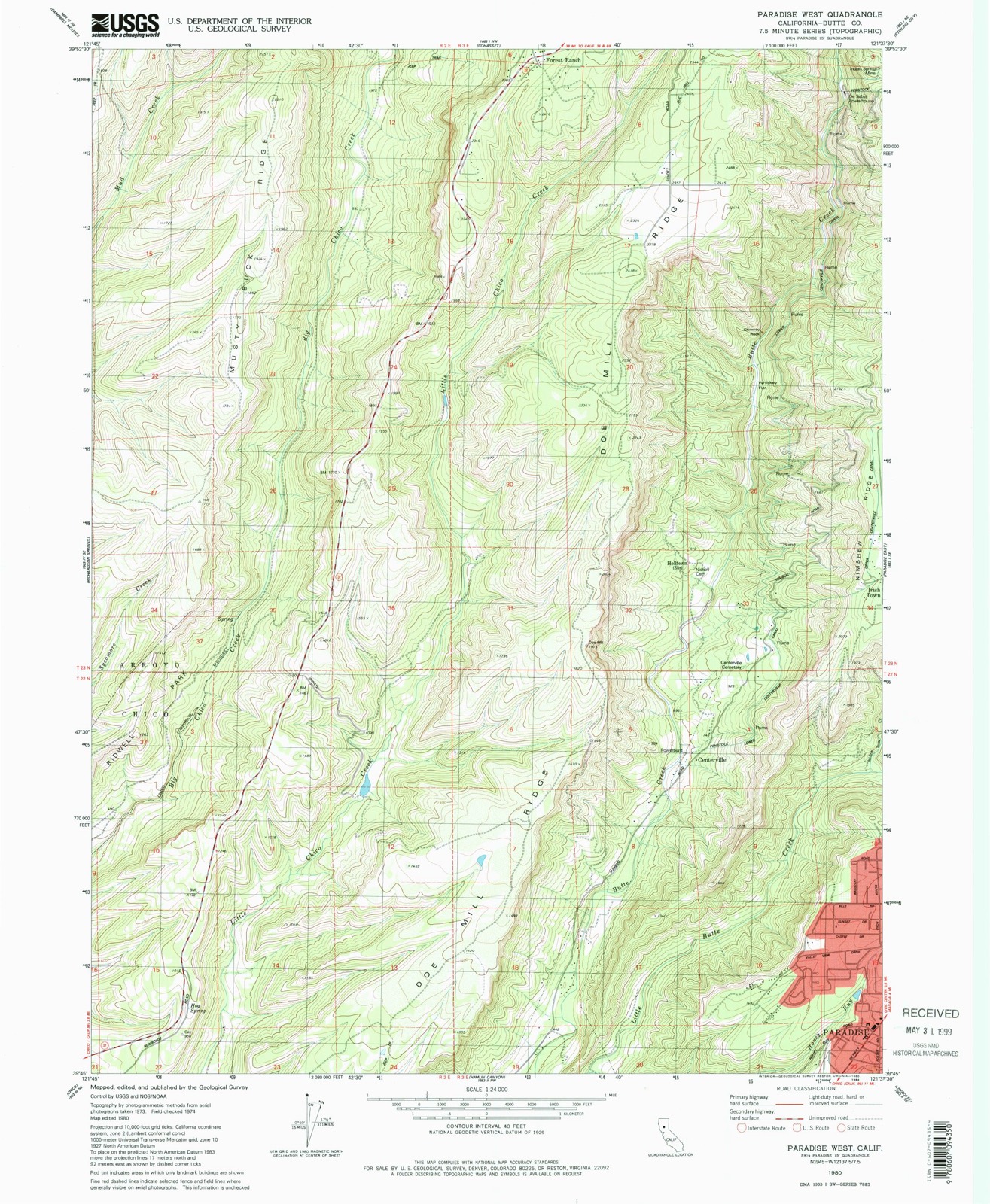 Topographic sheet of Helltown, surveyed 1980