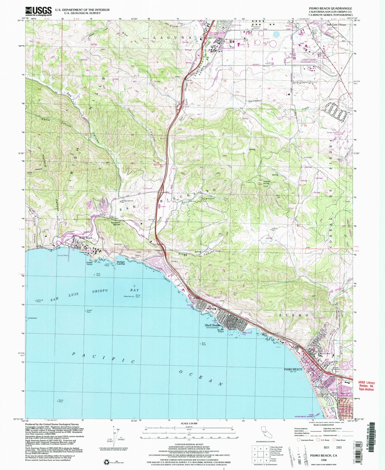Topographic sheet of Shell Beach, surveyed 1998