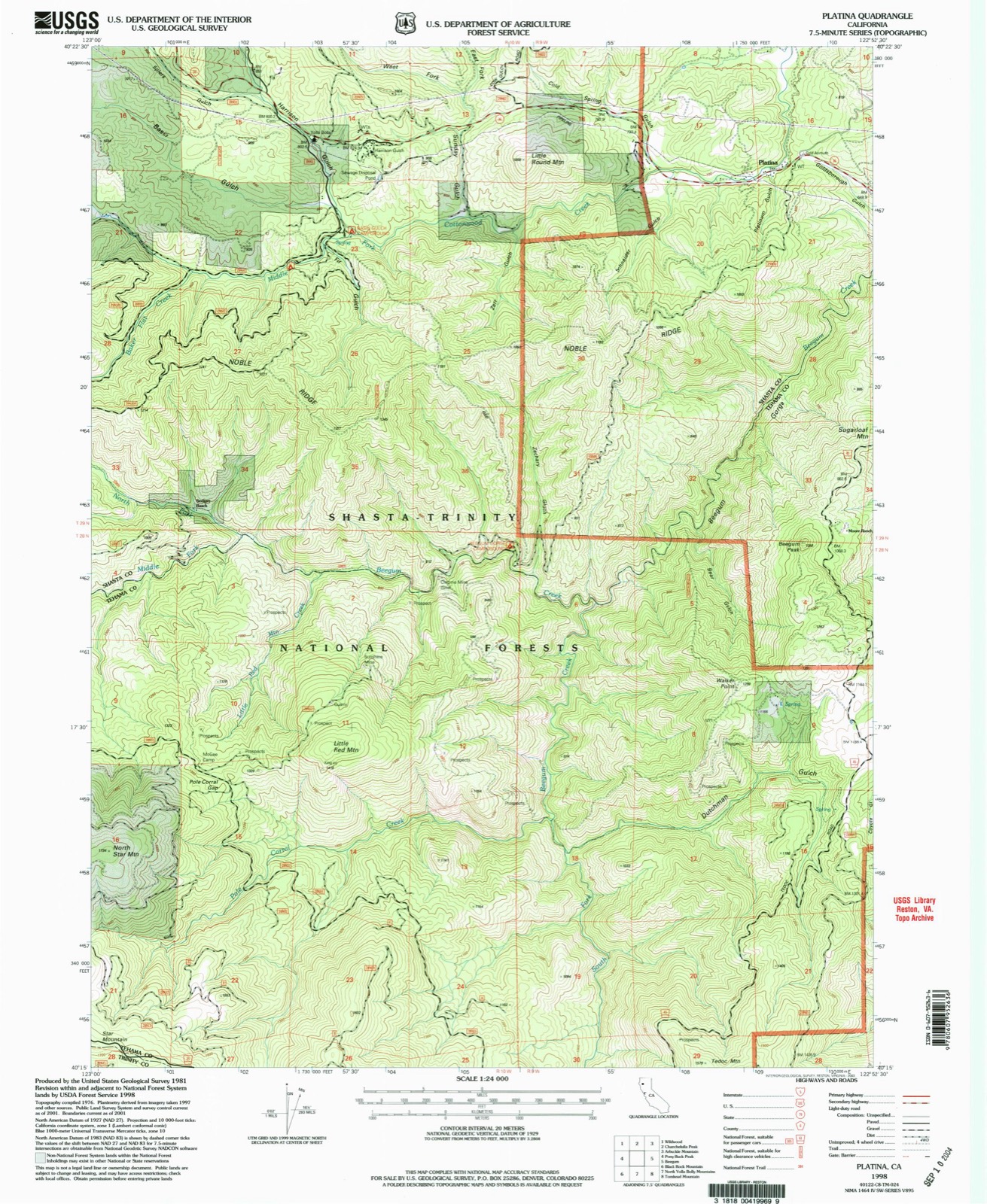 Topographic sheet of Platina, surveyed 1998