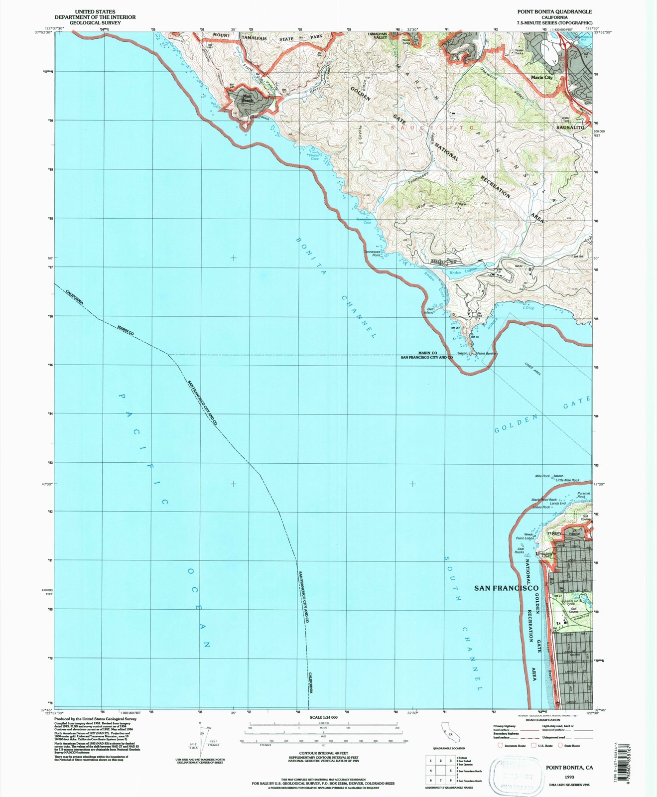 Topographic sheet of Muir Beach, surveyed 1993