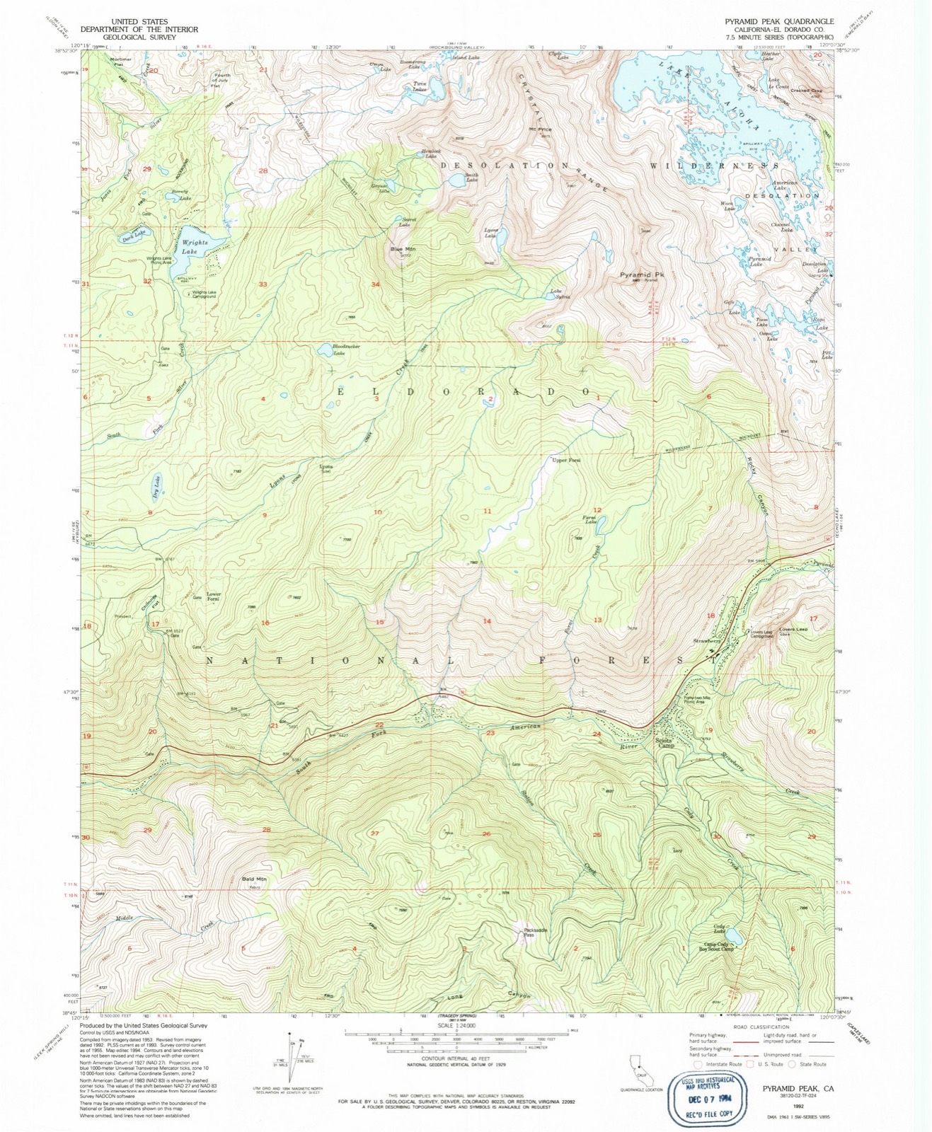 Topographic sheet of Strawberry, surveyed 1992