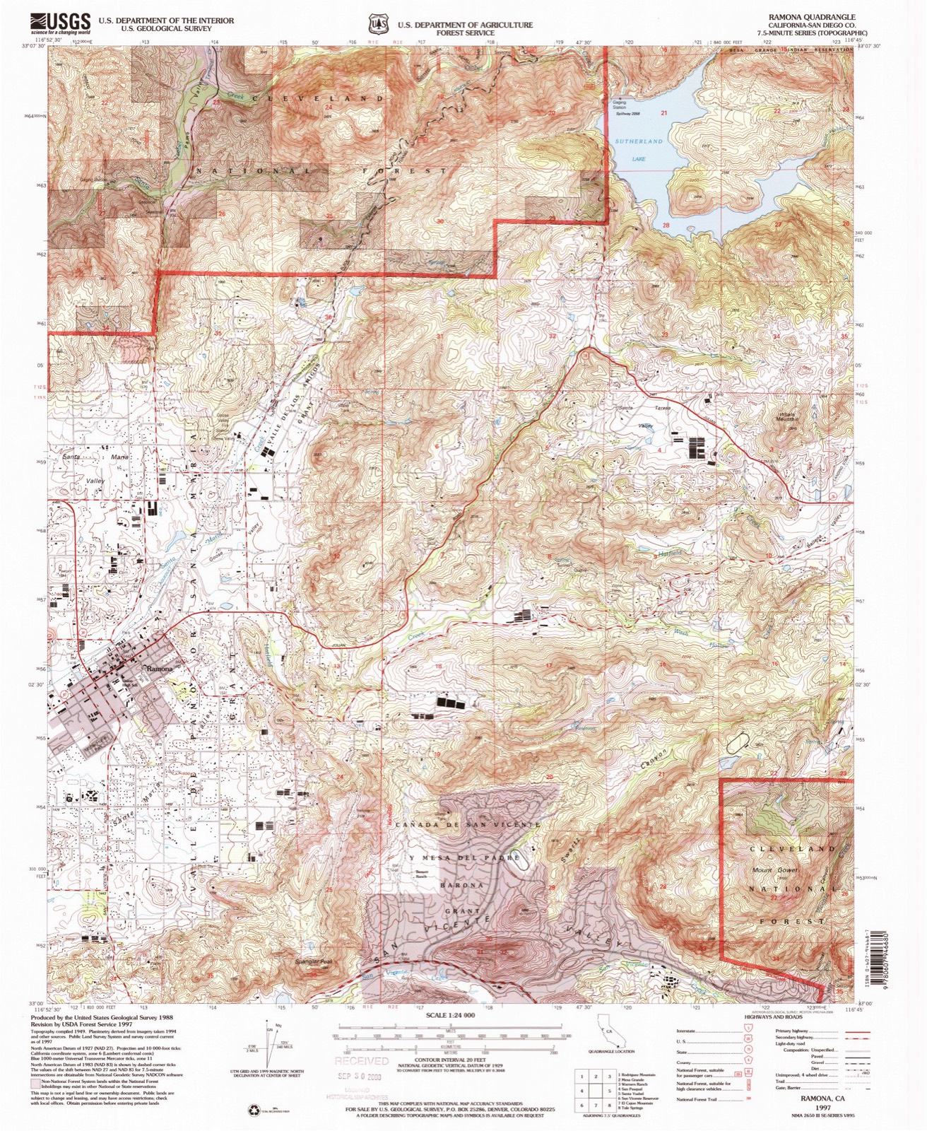 Topographic sheet of Ramona, surveyed 1997