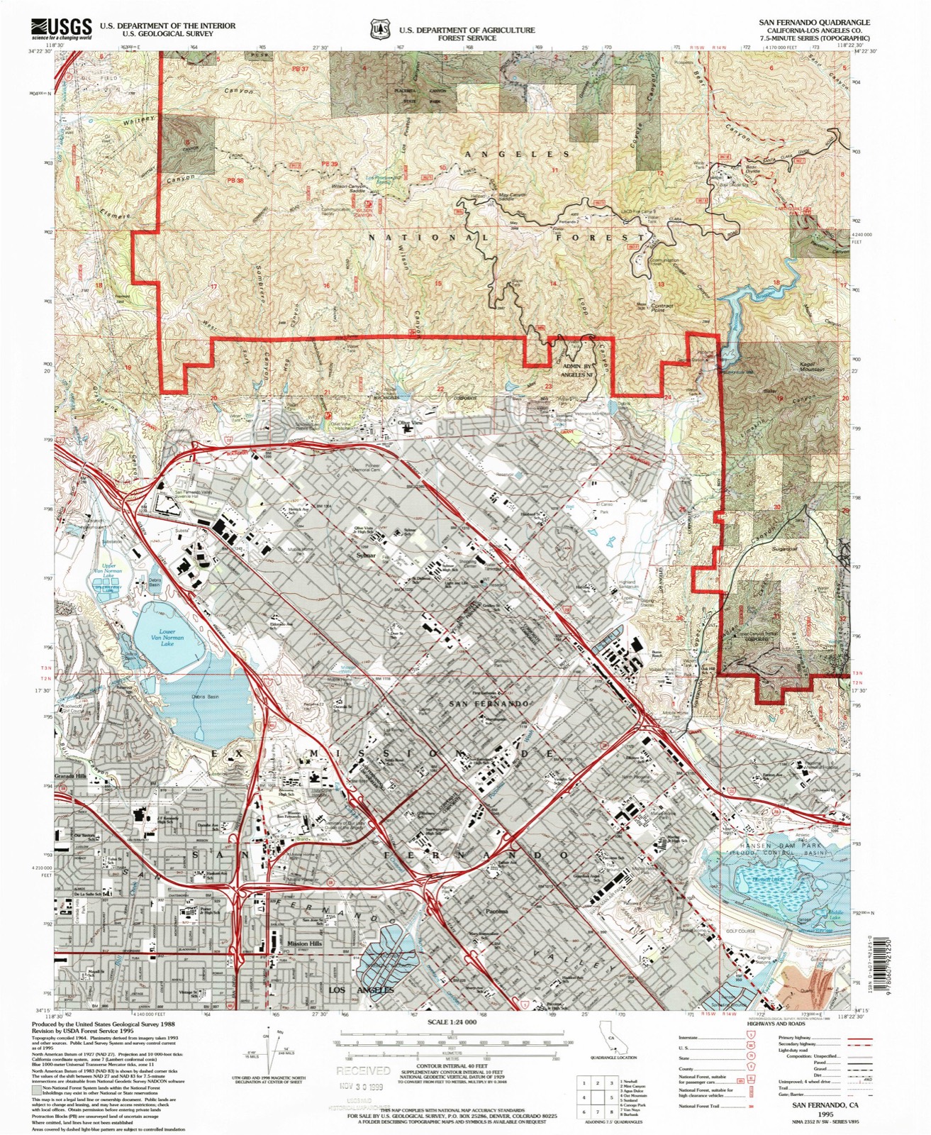 Topographic sheet of Sylmar, surveyed 1995