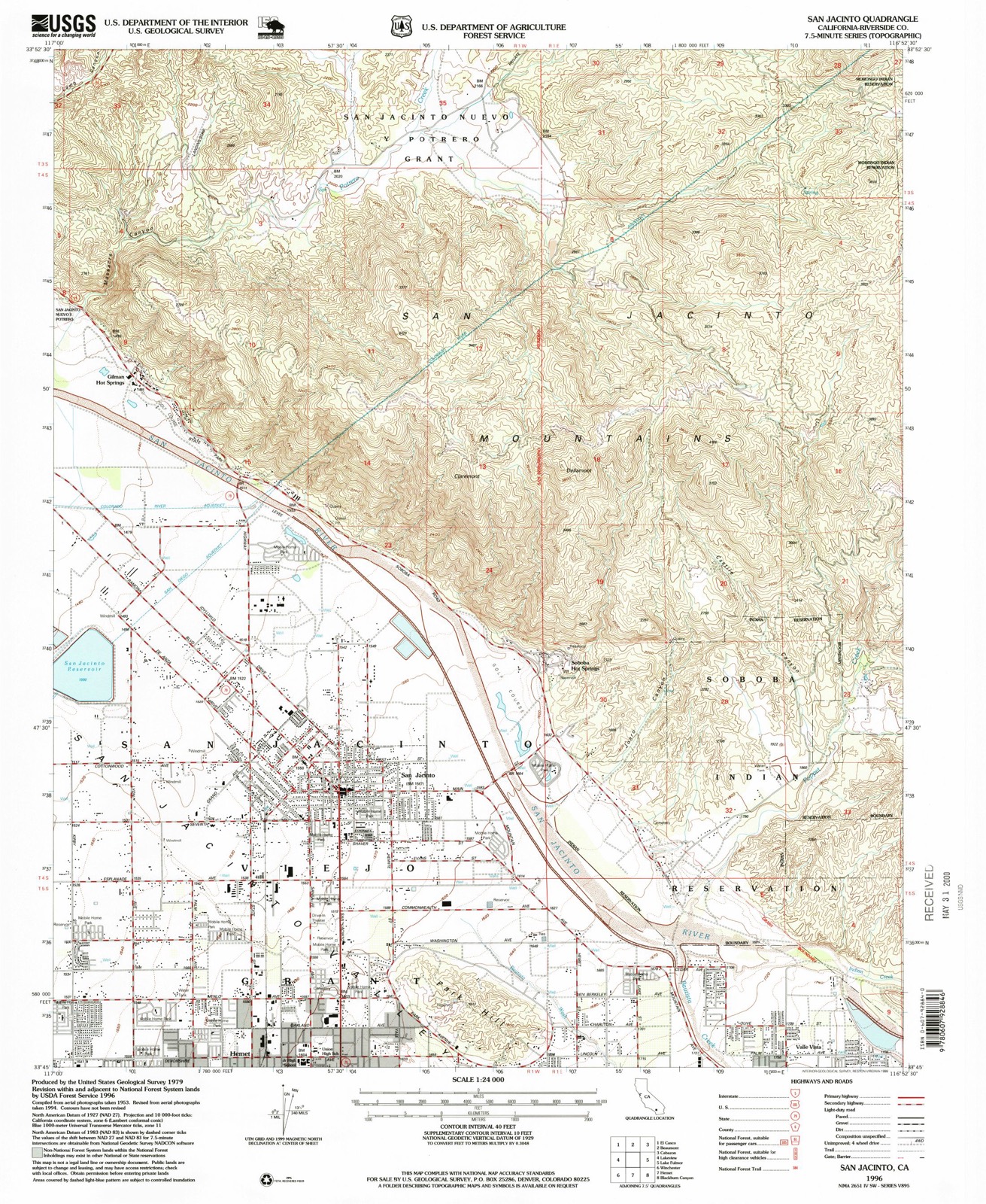 Topographic sheet of San Jacinto, surveyed 1996
