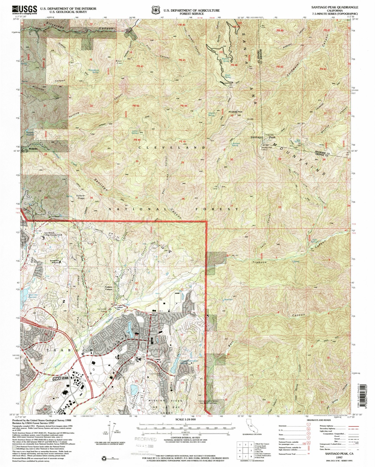 Topographic sheet of Rancho Trabuco, surveyed 1997