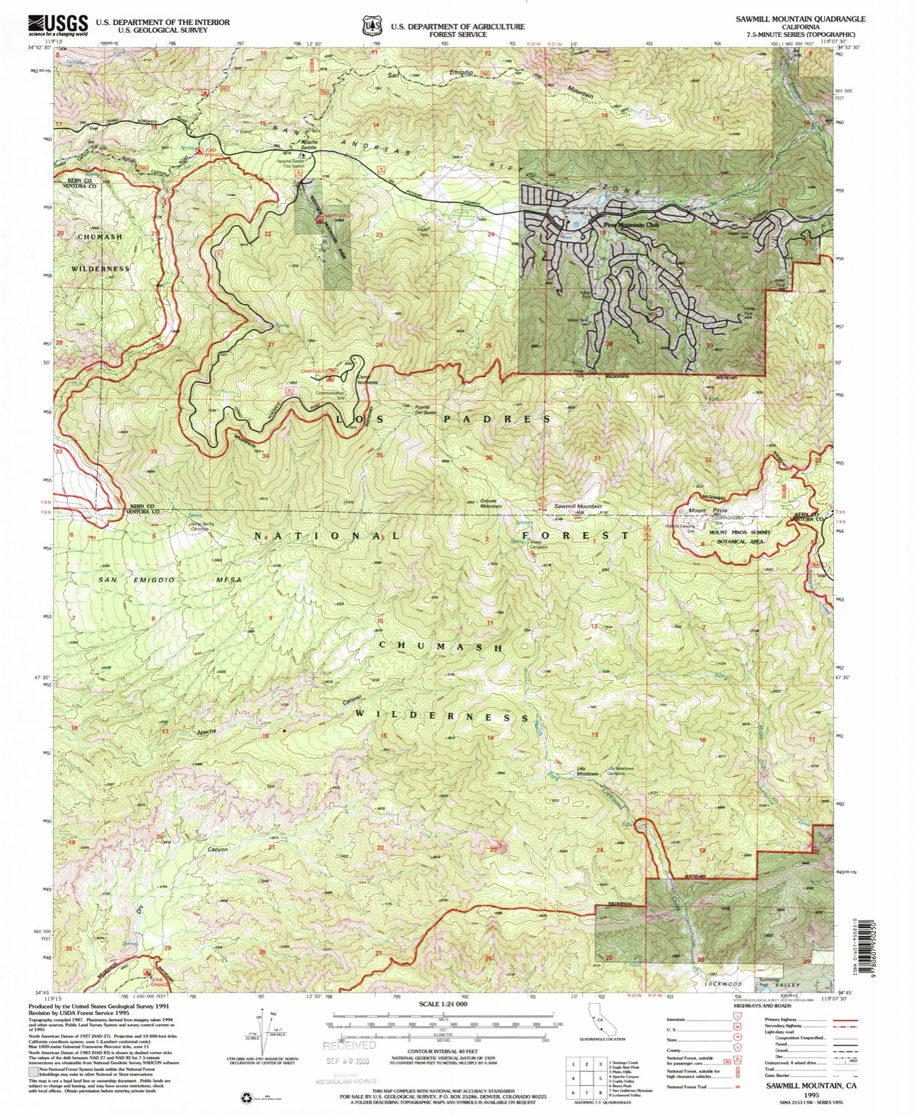 Topographic sheet of Pine Mountain Club, surveyed 1995