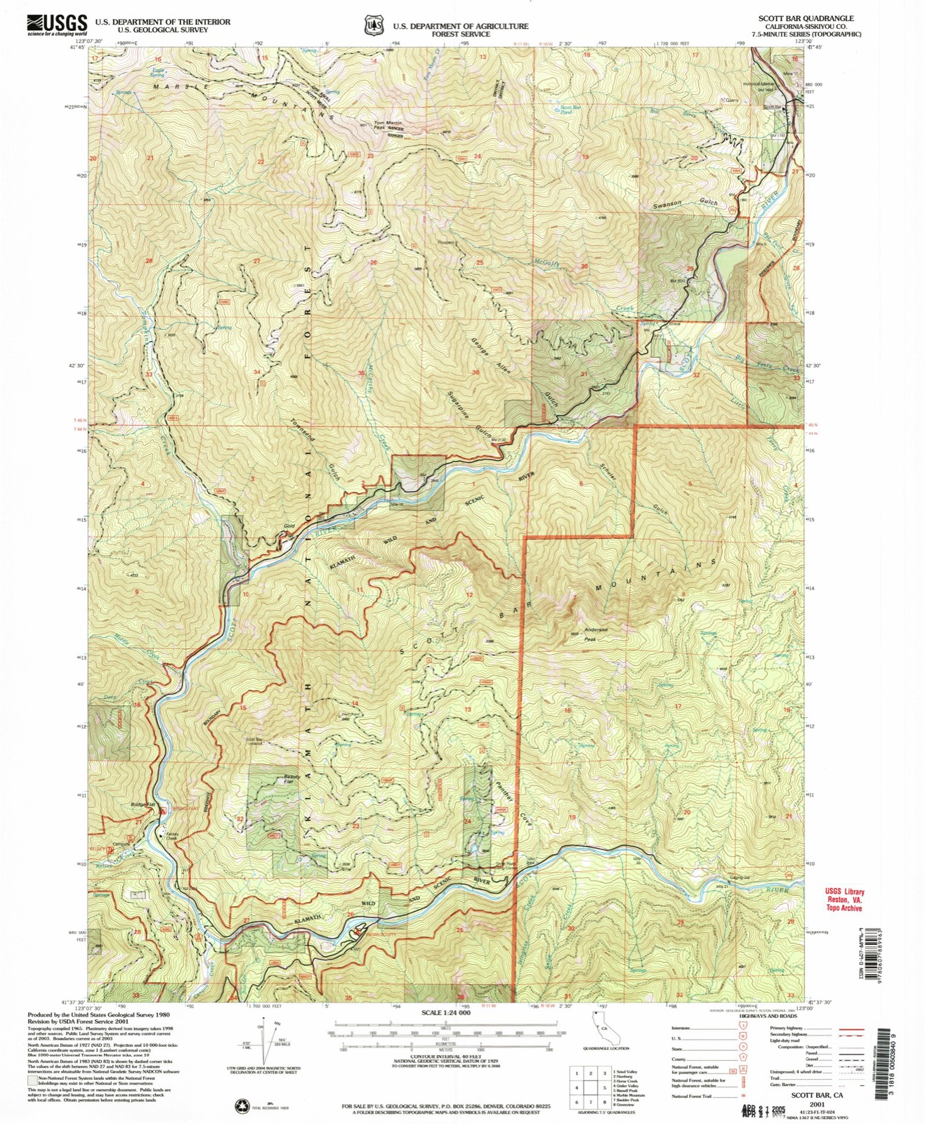 Topographic sheet of Scott Bar, surveyed 2001