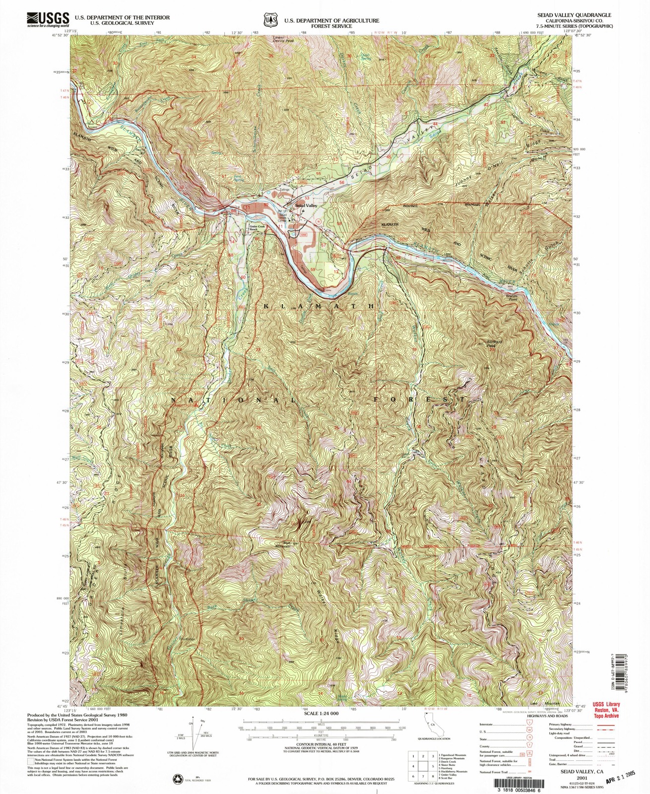 Topographic sheet of Seiad Valley, surveyed 2001
