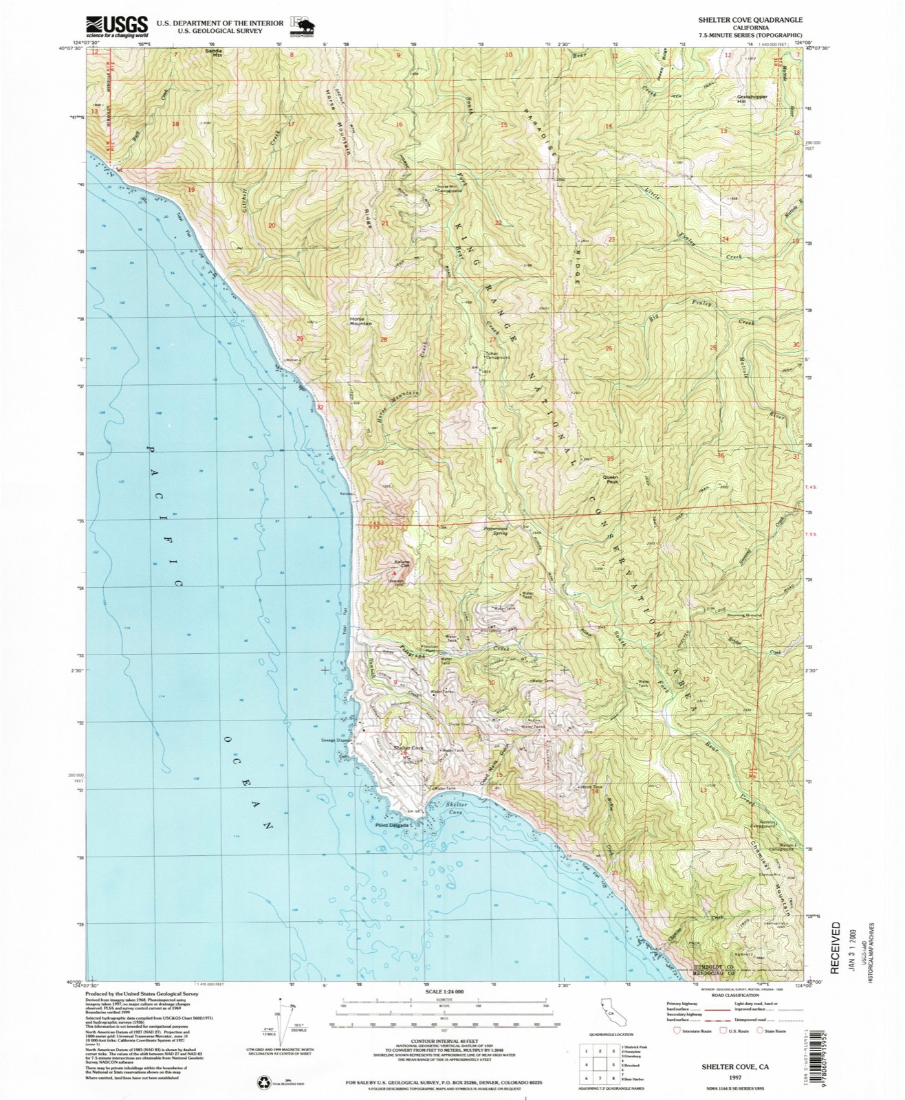Topographic sheet of Shelter Cove, surveyed 1997