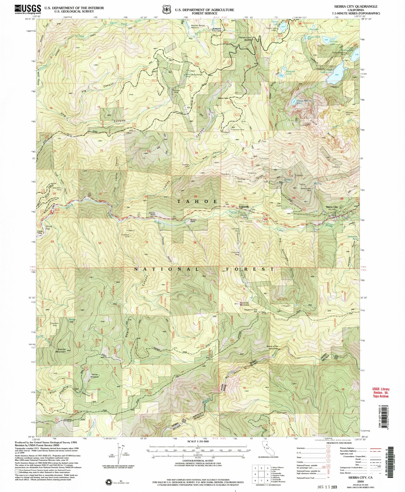 Topographic sheet of Sierra City, surveyed 2000