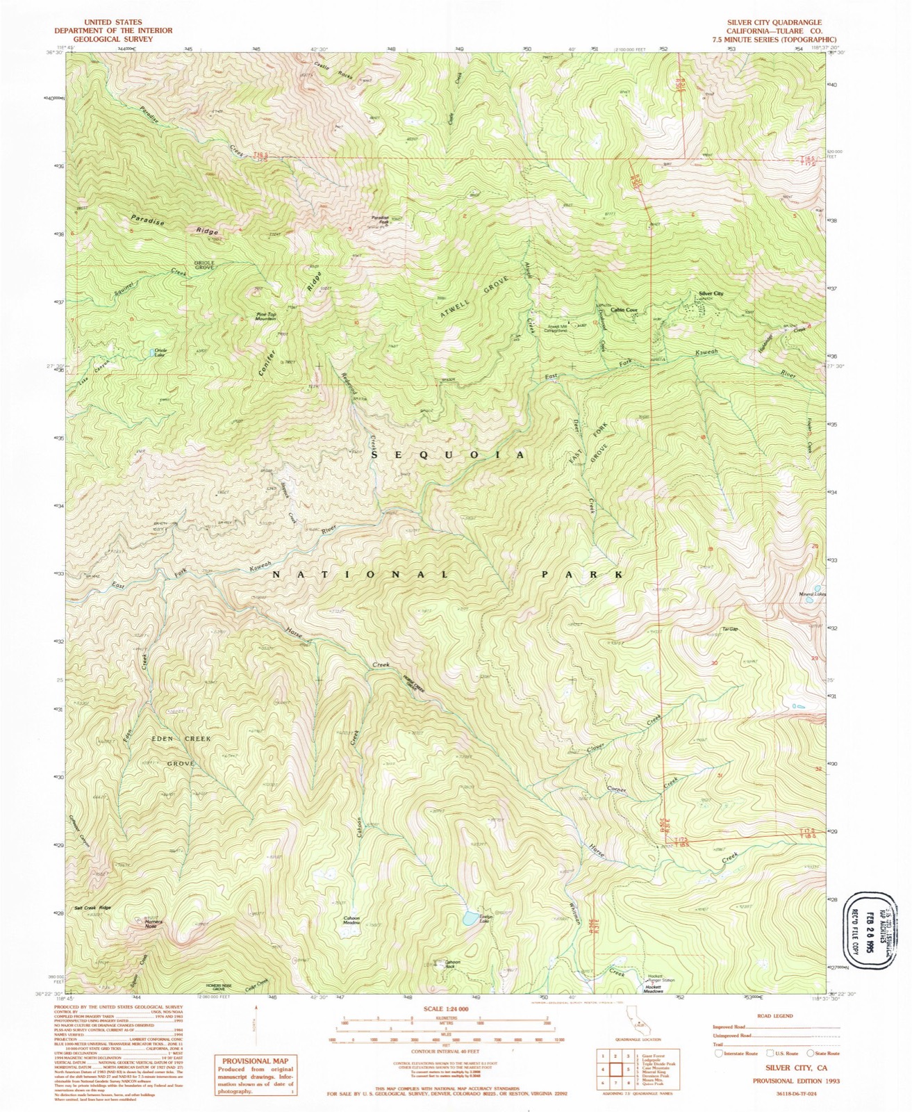 Topographic sheet of Silver City, surveyed 1993