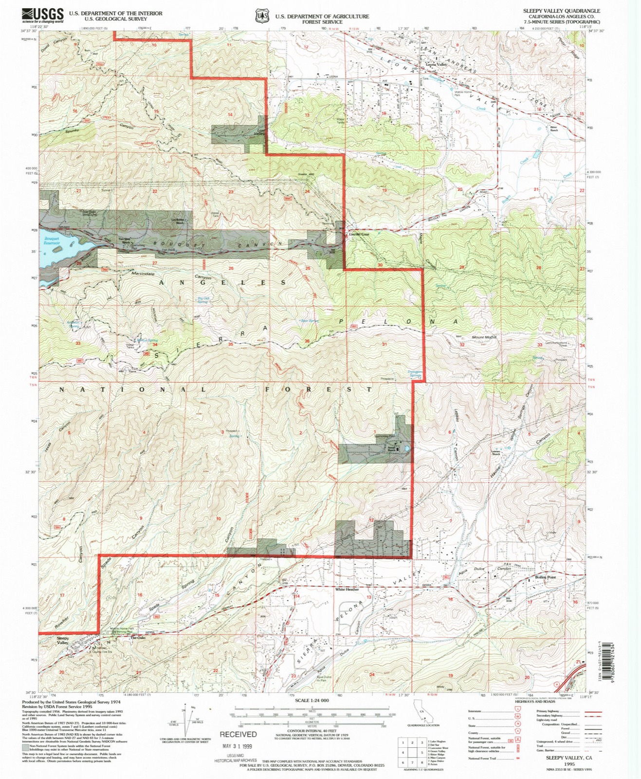 Topographic sheet of The Oaks, surveyed 1995