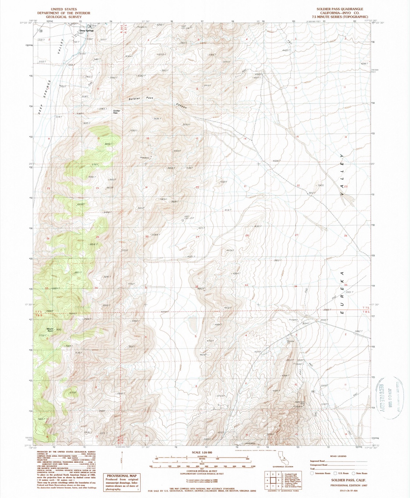 Topographic sheet of Deep Springs, surveyed 1987