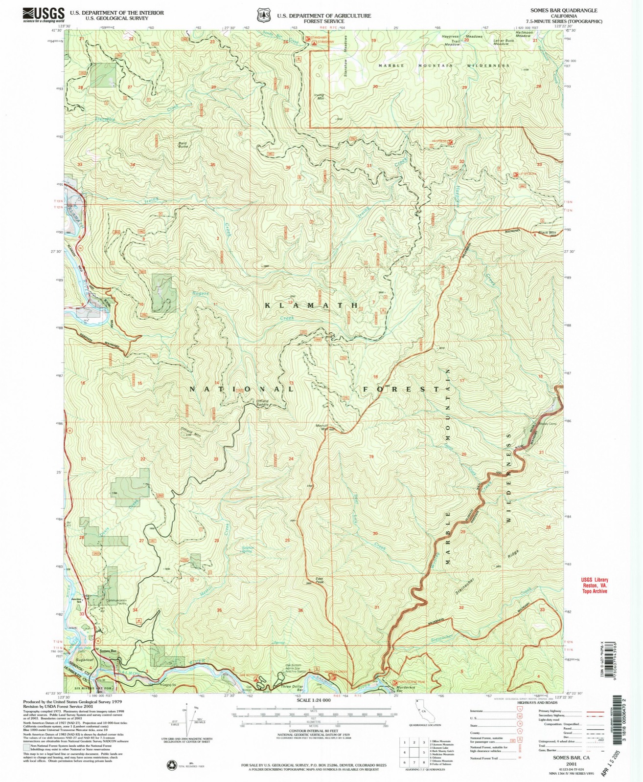 Topographic sheet of Somes Bar, surveyed 2001
