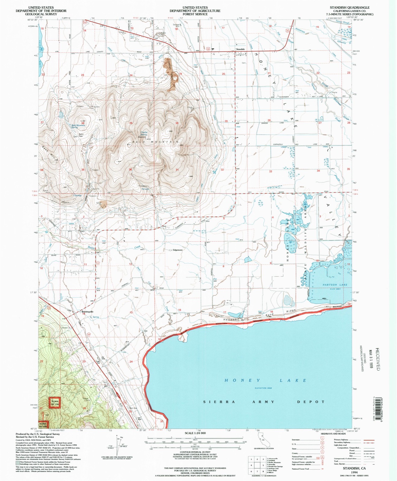 Topographic sheet of Edgemont (historical), surveyed 1994