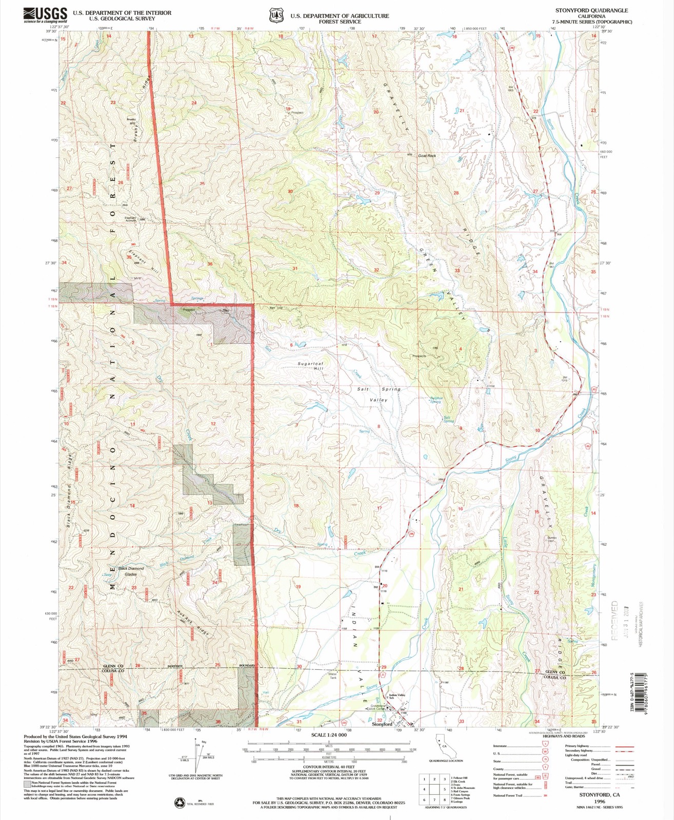 Topographic sheet of Stonyford, surveyed 1996