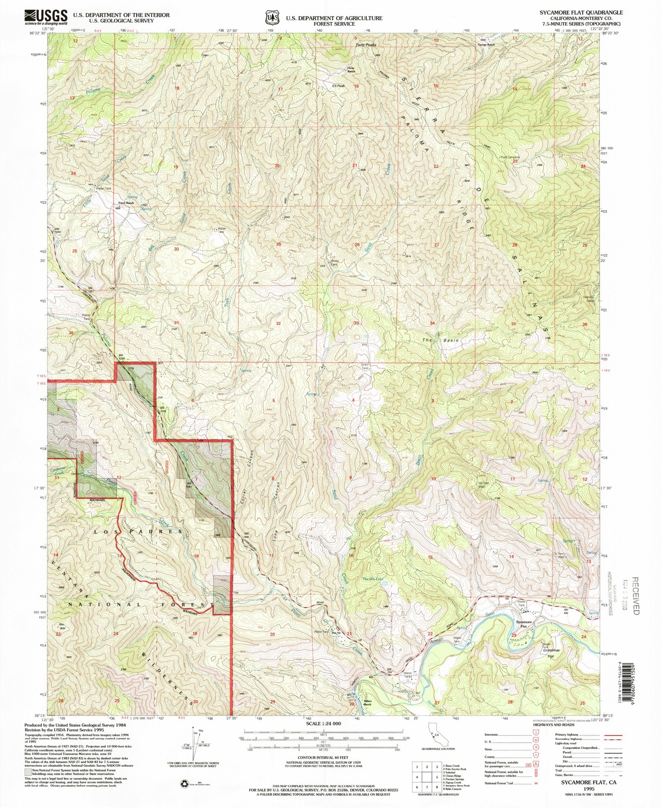 Topographic sheet of Sycamore Flat, surveyed 1995
