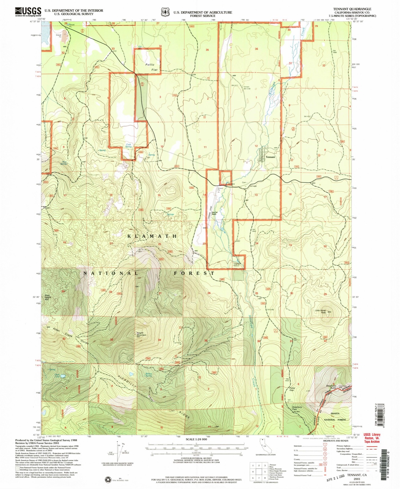 Topographic sheet of Tennant, surveyed 2001