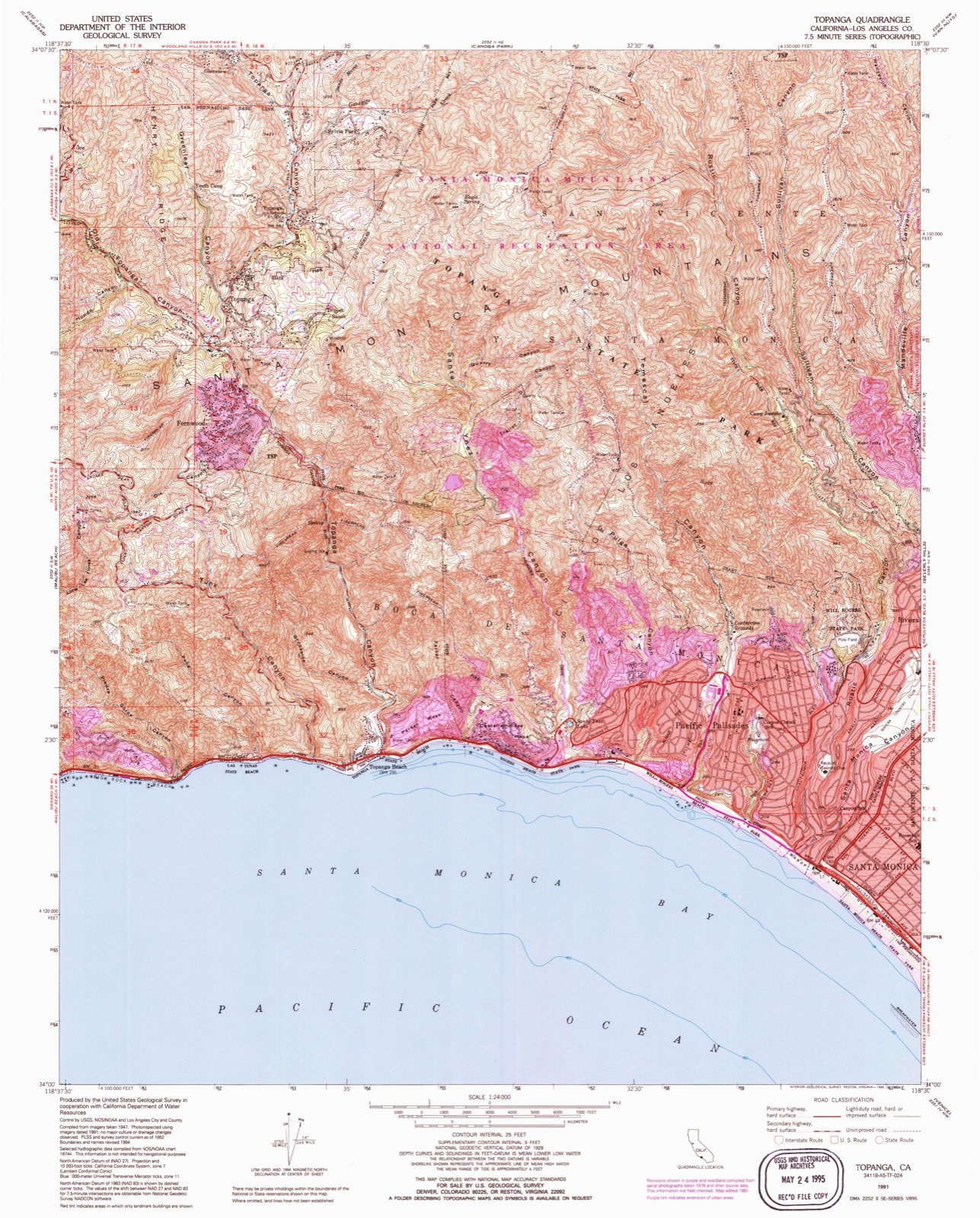 Topographic sheet of Topanga, surveyed 1991