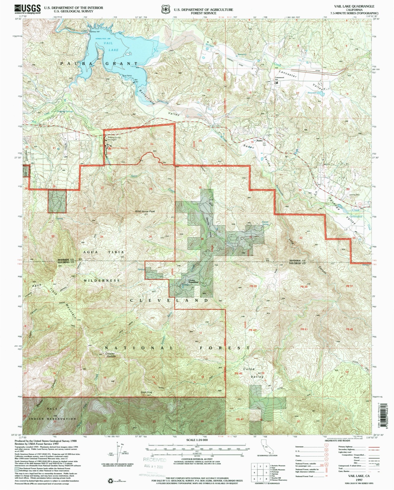 Topographic sheet of Butterfield Lake Estates, surveyed 1997