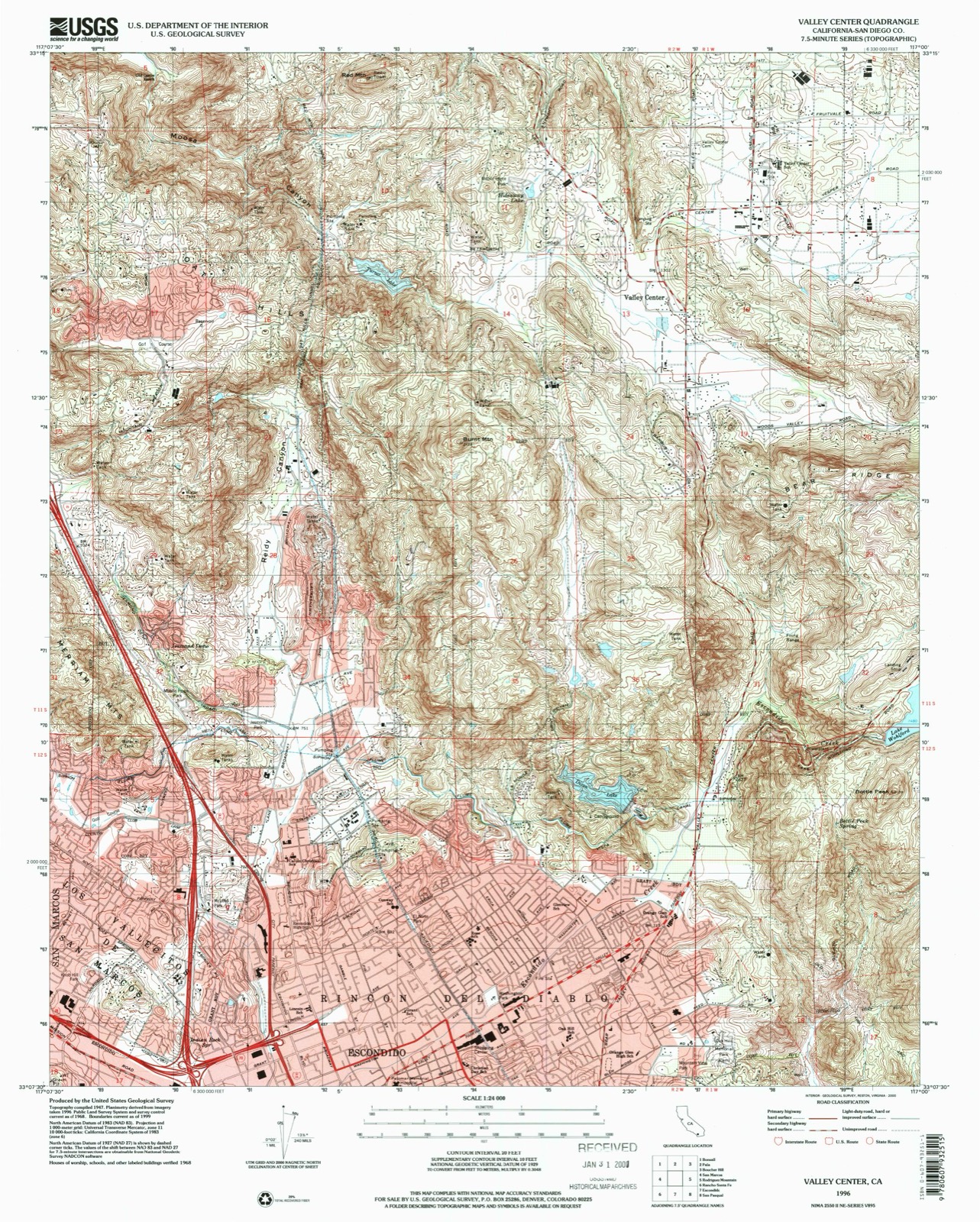 Topographic sheet of Valley Center, surveyed 1996