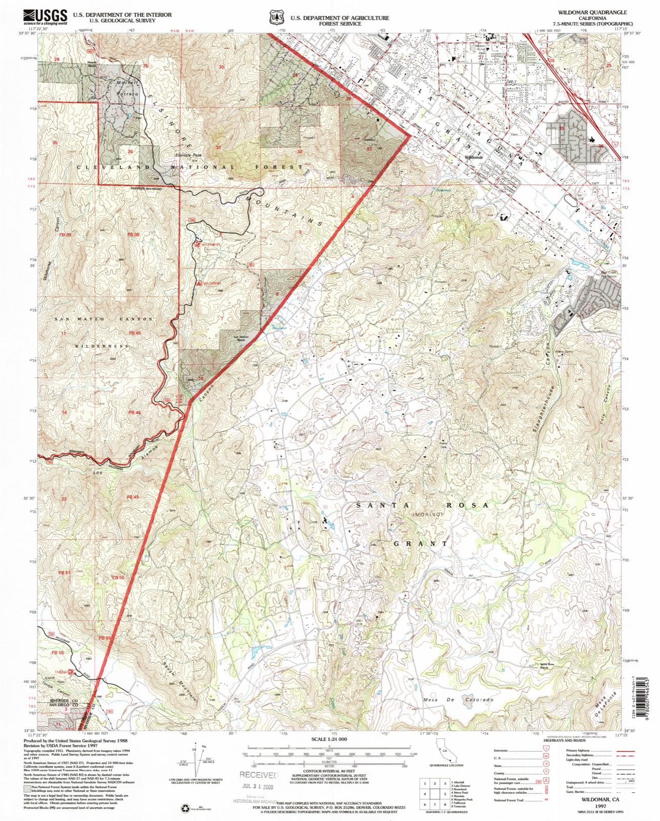 Topographic sheet of La Cresta, surveyed 1997