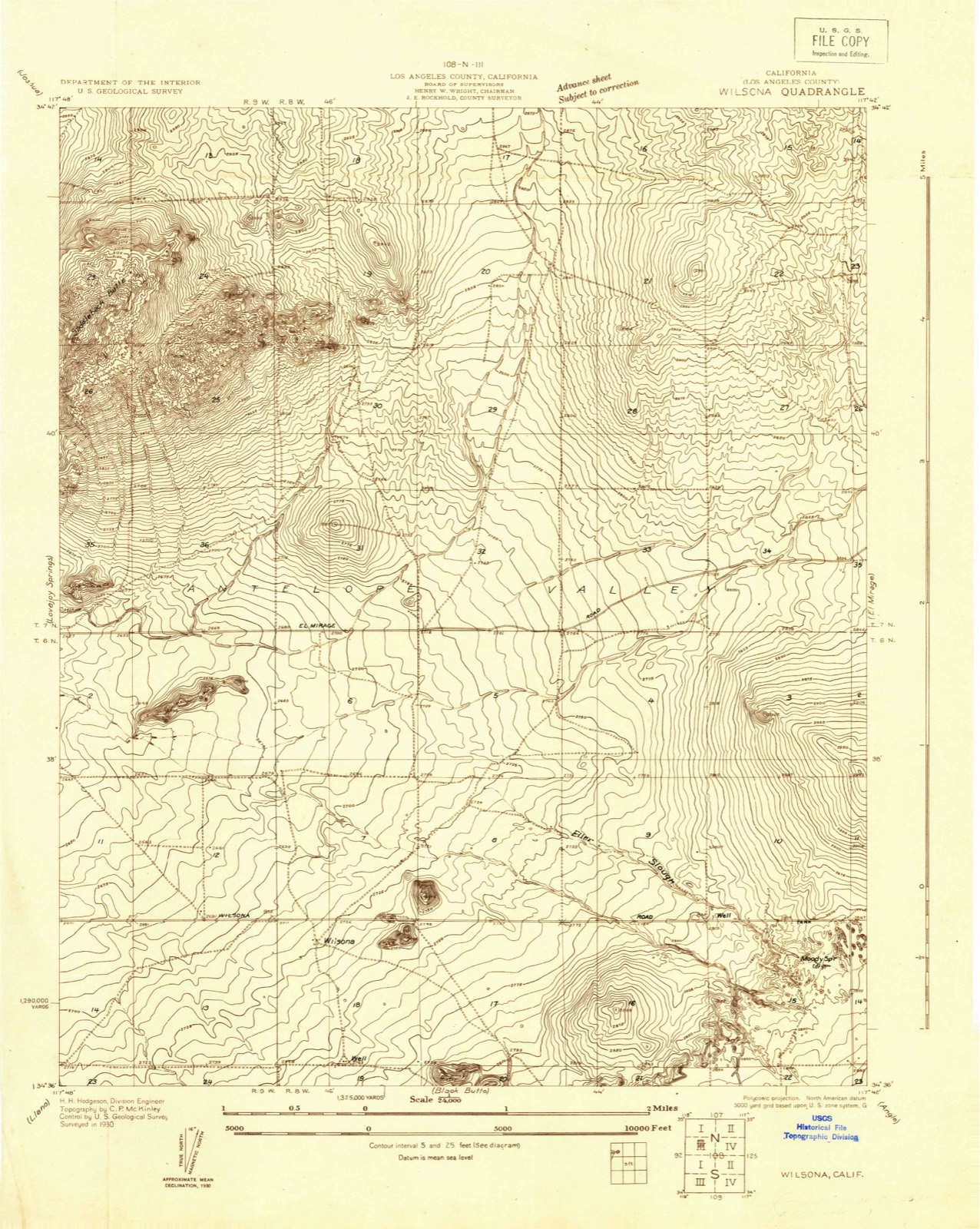 Topographic sheet of Wilsona (historical), surveyed 1930
