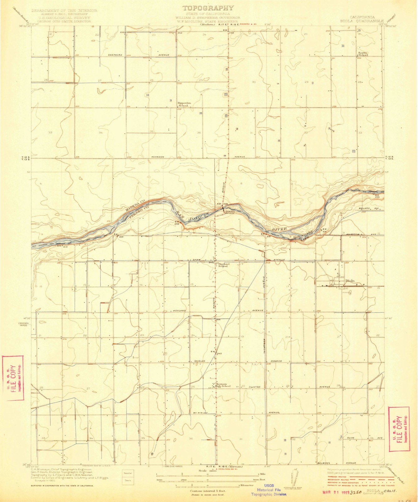 Topographic sheet of Biola, surveyed 1923
