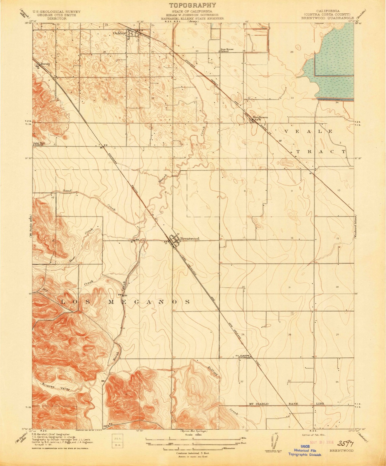 Topographic sheet of Knightsen, surveyed 1914