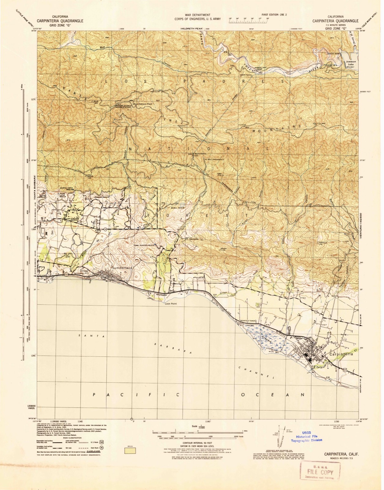Topographic sheet of Sandyland, surveyed 1944