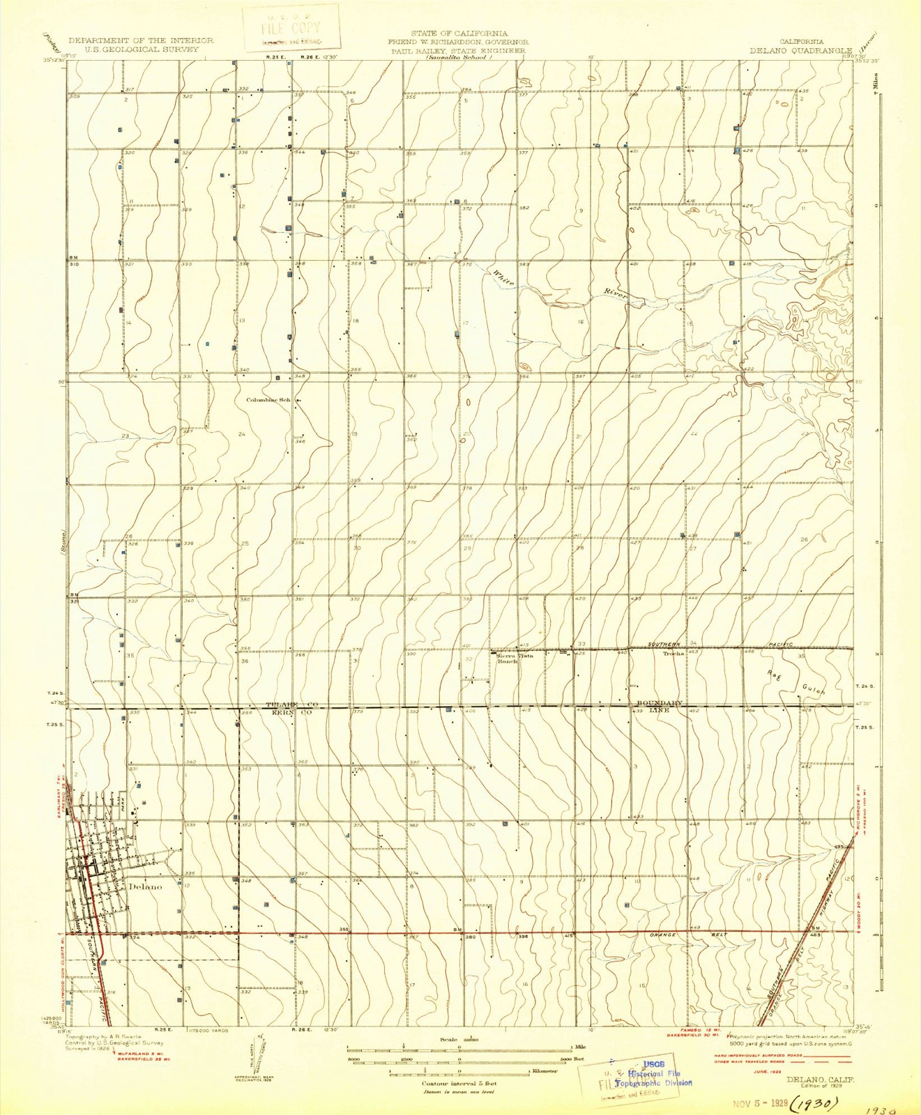 Topographic sheet of Delano, surveyed 1929