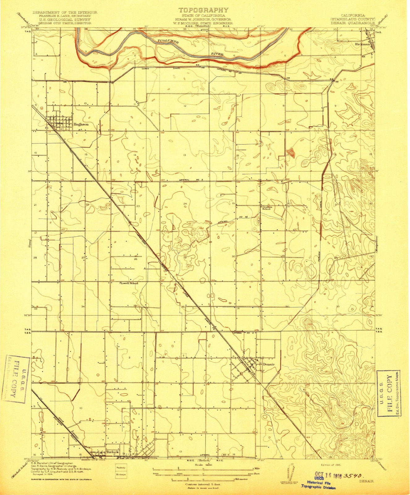 Topographic sheet of Hughson, surveyed 1916