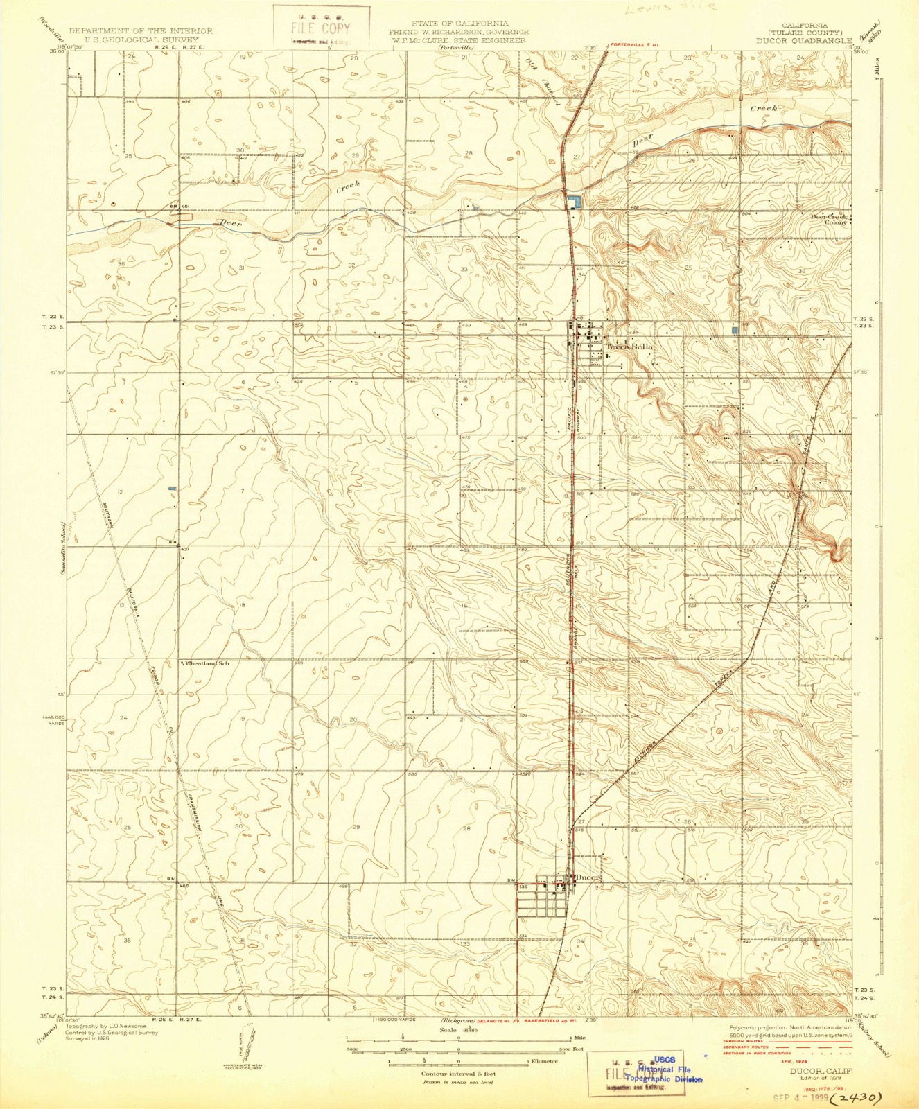 Topographic sheet of Terra Bella, surveyed 1929