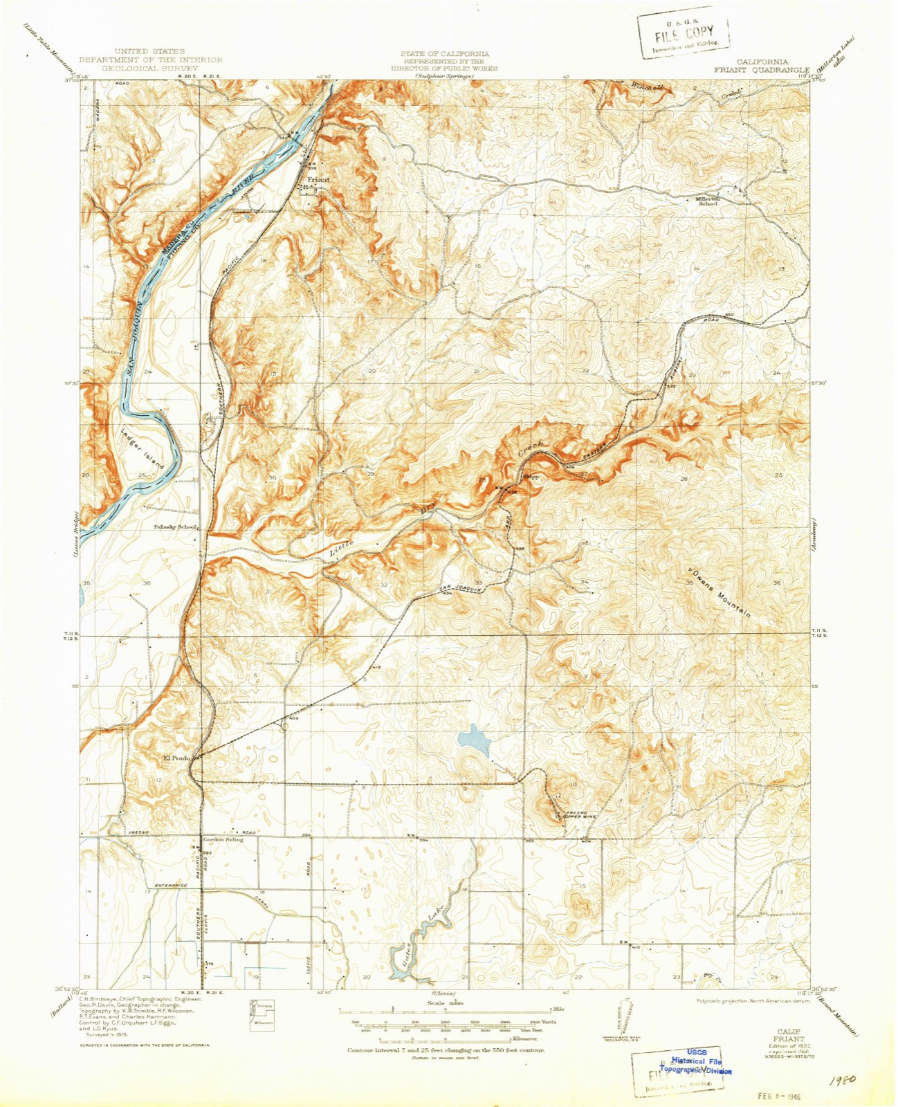 Topographic sheet of Friant, surveyed 1922