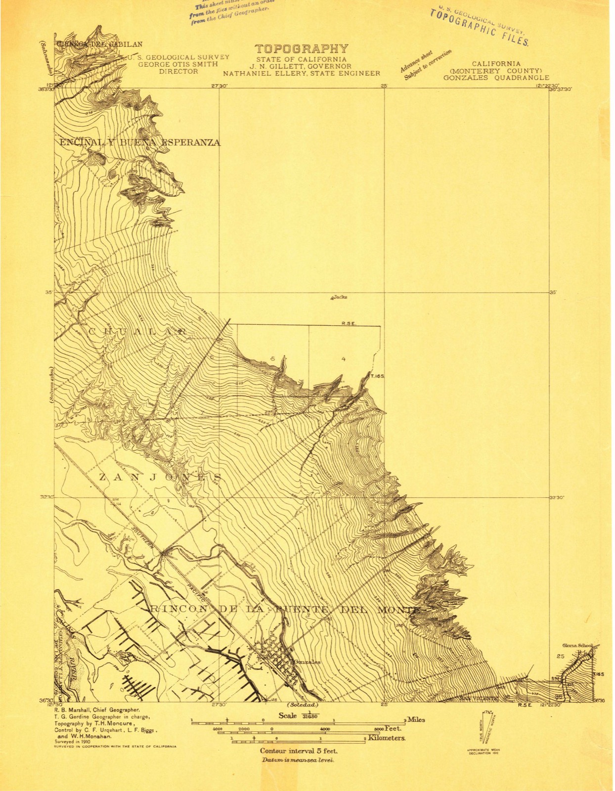 Topographic sheet of Gonzales, surveyed 1910