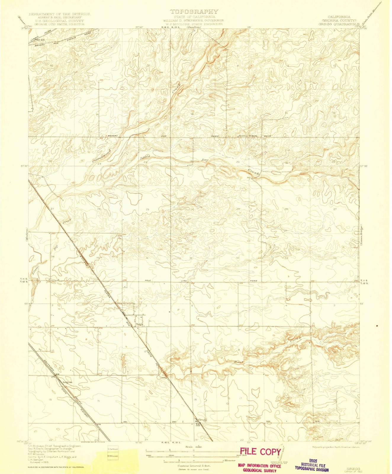 Topographic sheet of Madera Ranchos, surveyed 1922