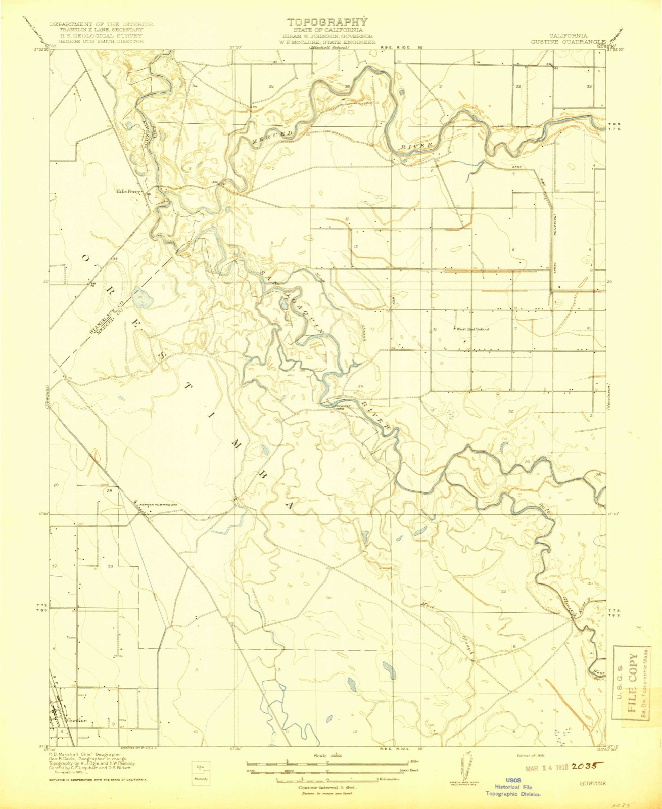 Topographic sheet of Gustine, surveyed 1918