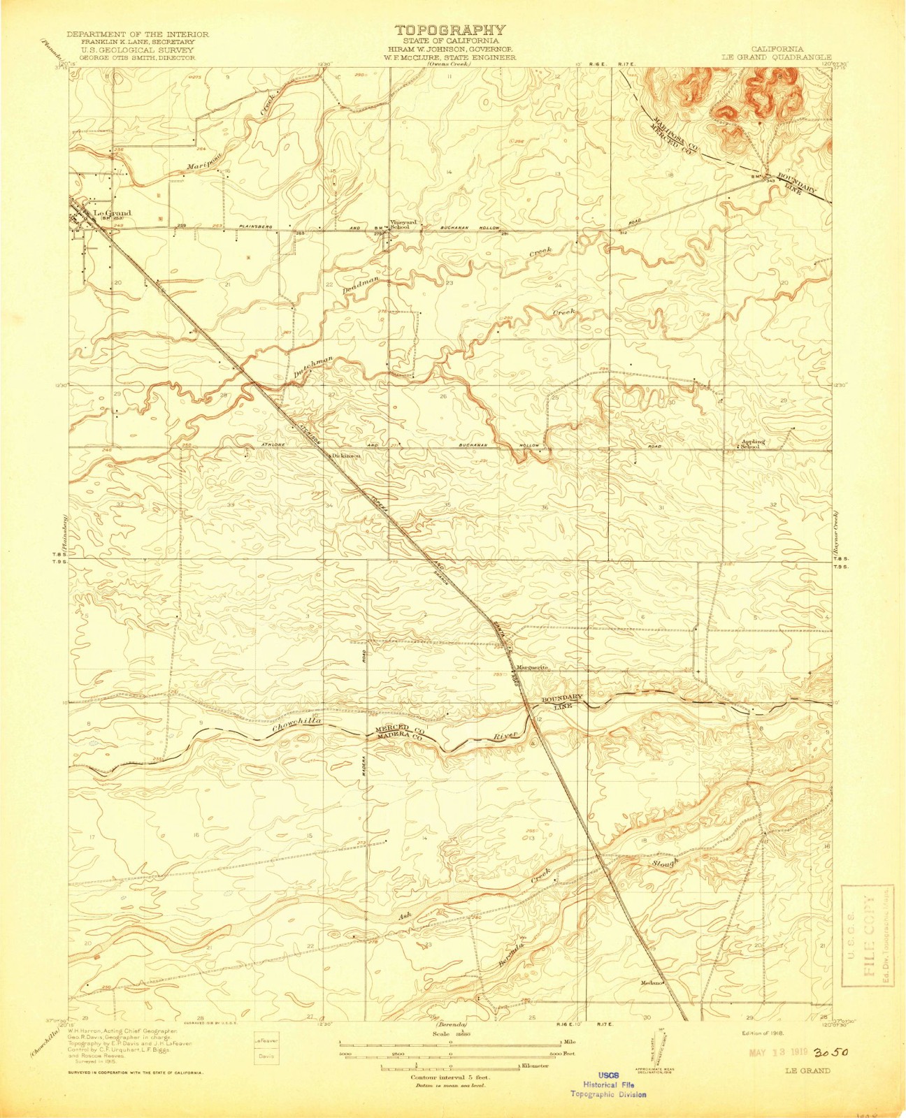 Topographic sheet of Le Grand, surveyed 1918
