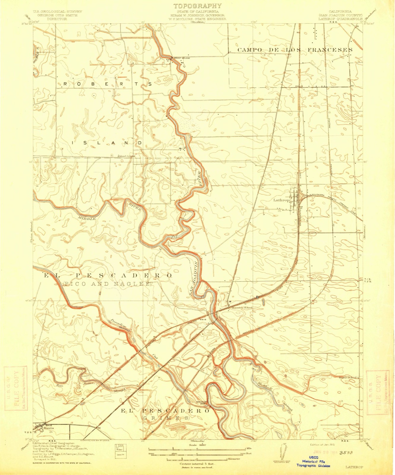 Topographic sheet of West Manteca, surveyed 1915